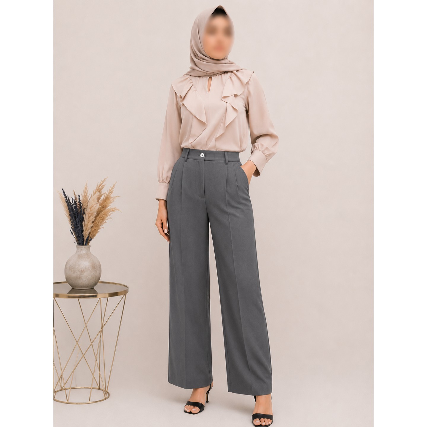 شلوار نیم بگ طوسی